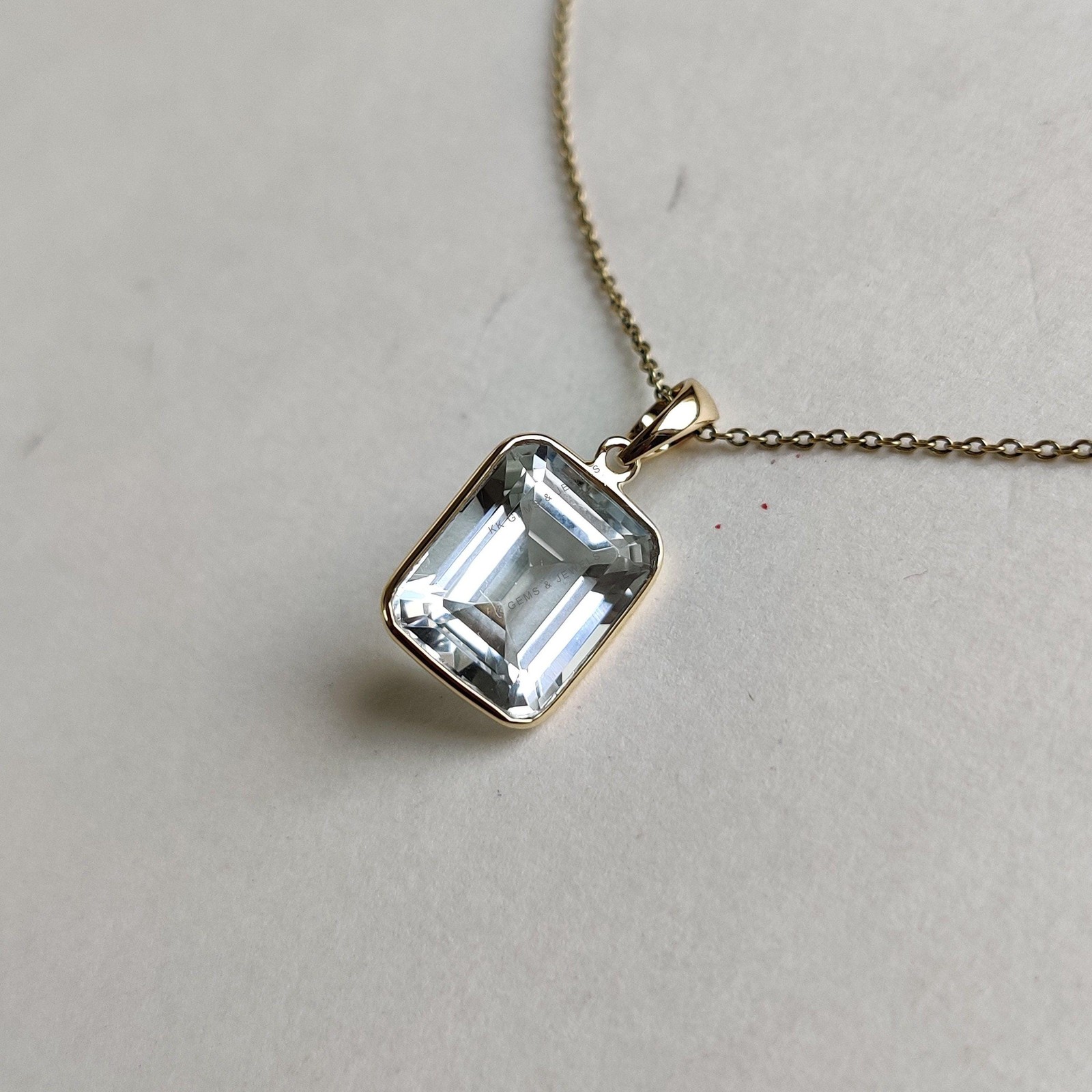 7.38ct Natural Clear Quartz Pendant 14K Gold Bezel Setting April Birthstone