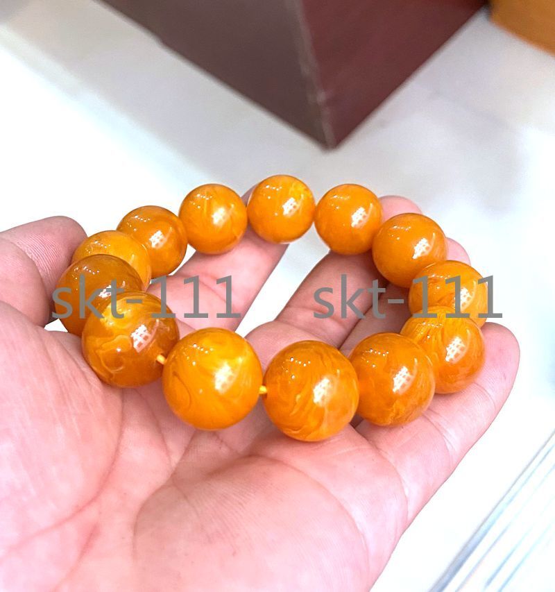 100% Certificate 18mm Natural Mexico Amber Beeswax Beads Bracelet 7.5”