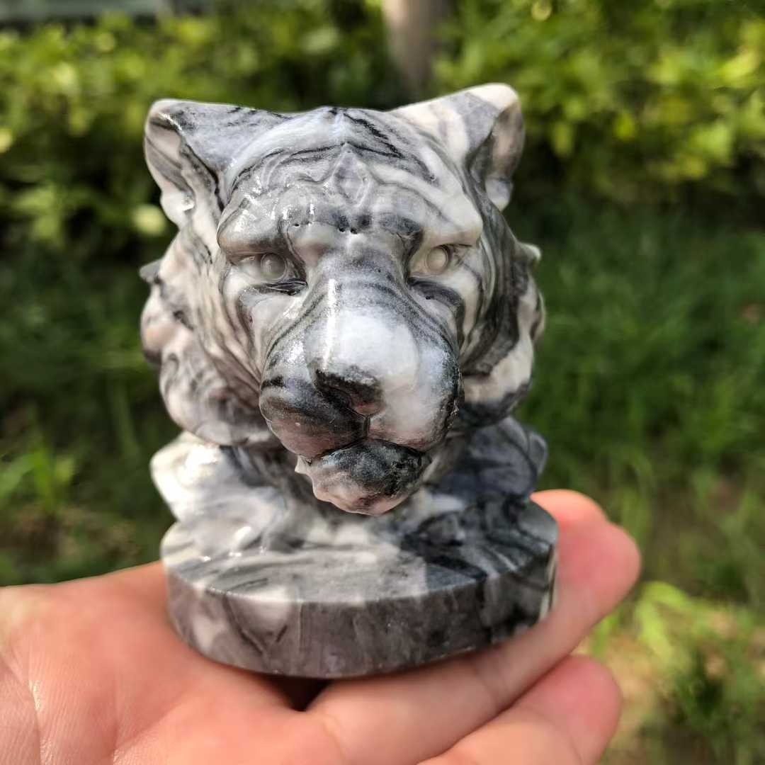 1pc Natural Picasso stone Quartz Carved lion Skull Crystal Reiki Healing Gift