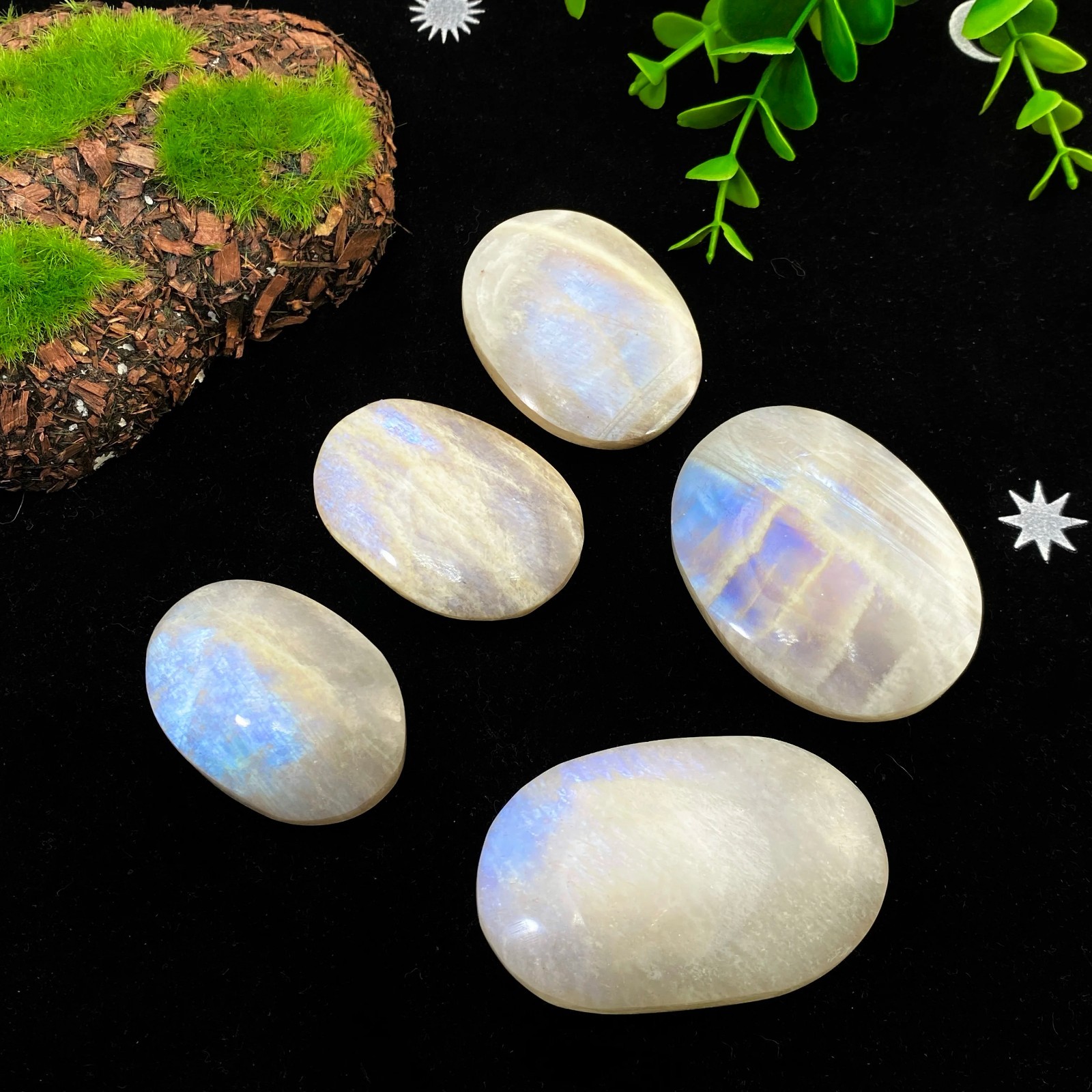 Natural Moonstone Palm Stone Sun & Moon Polished Healing Crystal Worry Stone