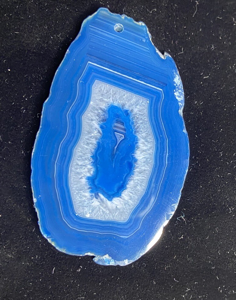 5 Blue Brazilian Agate Pendants 3″x 1″ Slices / Drilled Jewelry Making / Geode