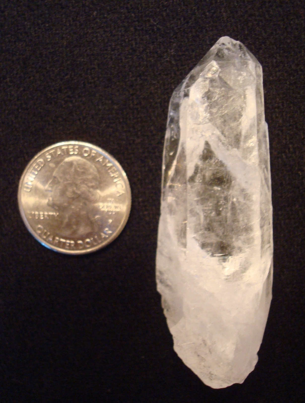 Quartz crystals, includes a white geode crystal slice in a metal setting