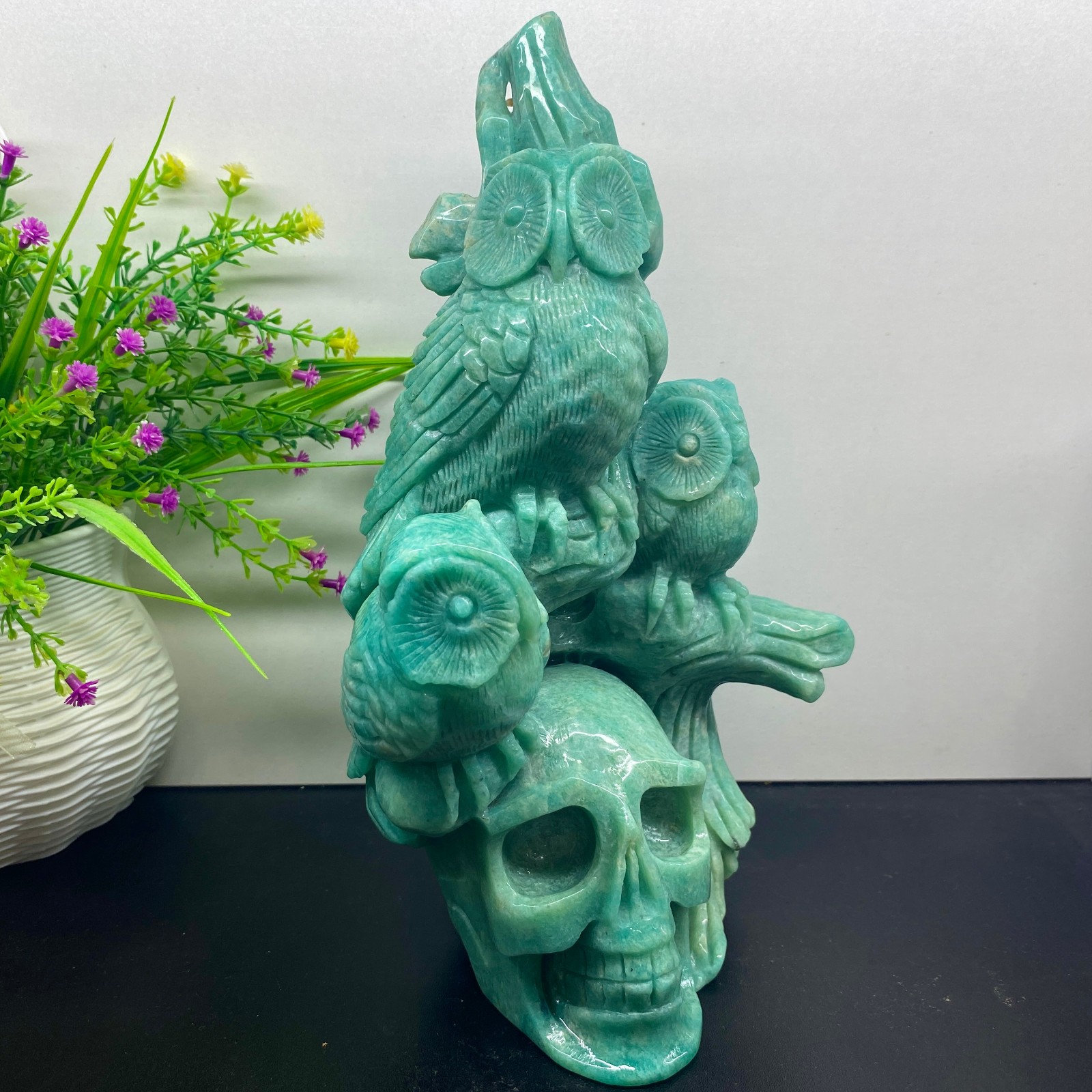 5.79LB top！Natural Amazon quartz phoenix skull carved crystal Decoration