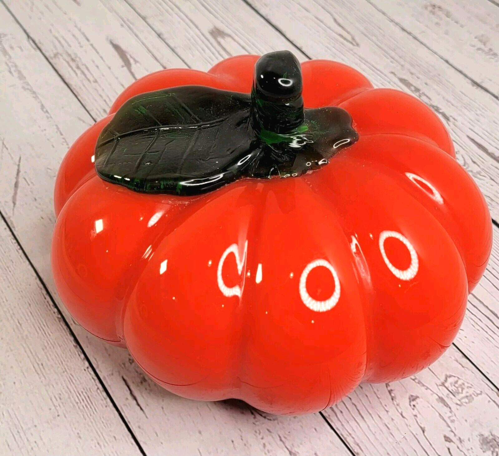 Crystal Clan Pumpkin Art Glass Murano Style Hand Blown Table Shelf Decor Autumn
