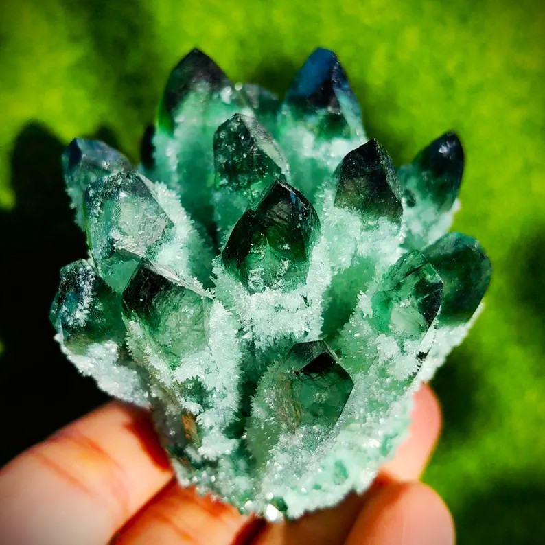 300-400G Raw Green Ghost Quartz Cluster Healing Rare Crystal Specimen Tower Gift