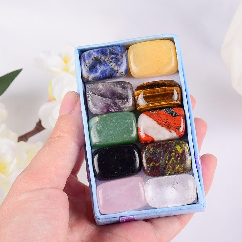 10 Pcs /Set Natural Tumbled Stone 15-20Mm Mix Rock and Quartz Rose Bead Chakra H