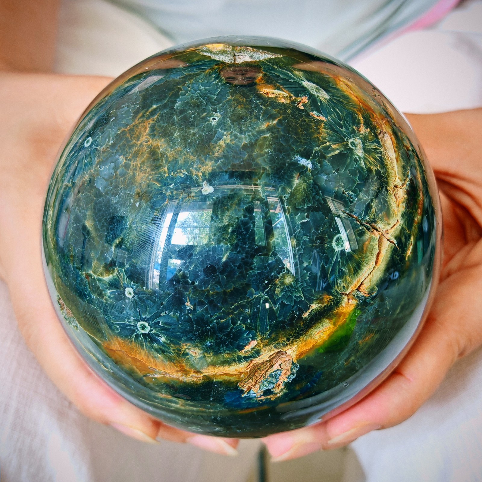 4.62LB Natural ocean jade crystal ball, polished quartz ball 2.1kg