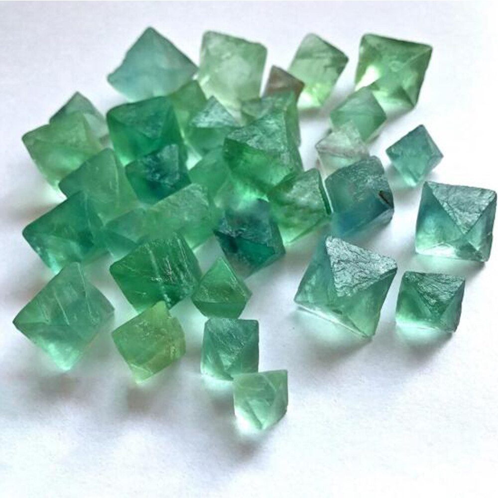 100g Natural Clear Green Fluorite Octahedron Quartz Crystal Mineral Lot
