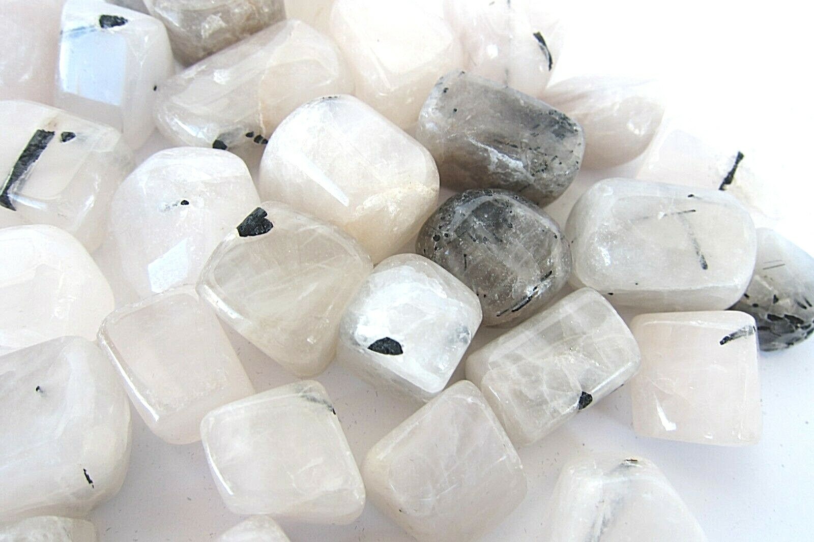 1X Tourmalinated Quartz Black Rutile Tumbled Stone 20-25mm Healing Crystal
