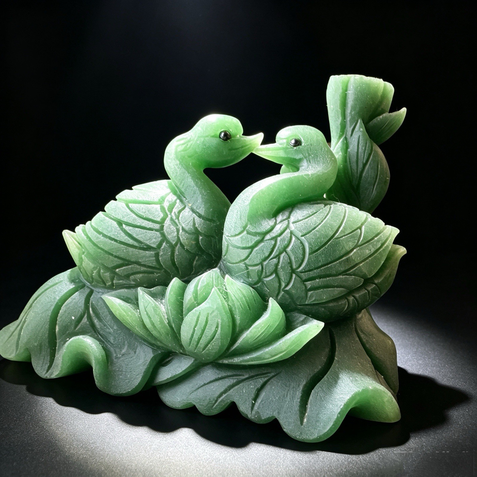 Hand Carved Natural Green Aventurine Swans Figurine Lovers Stone Sculpture 5.3in