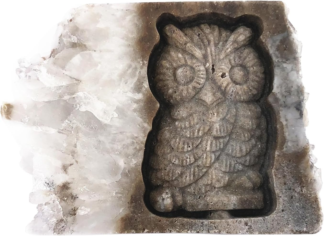 Self-Standing Natural Clear Irregular Cluster Owl Crystal Statue Quartz Sculptur