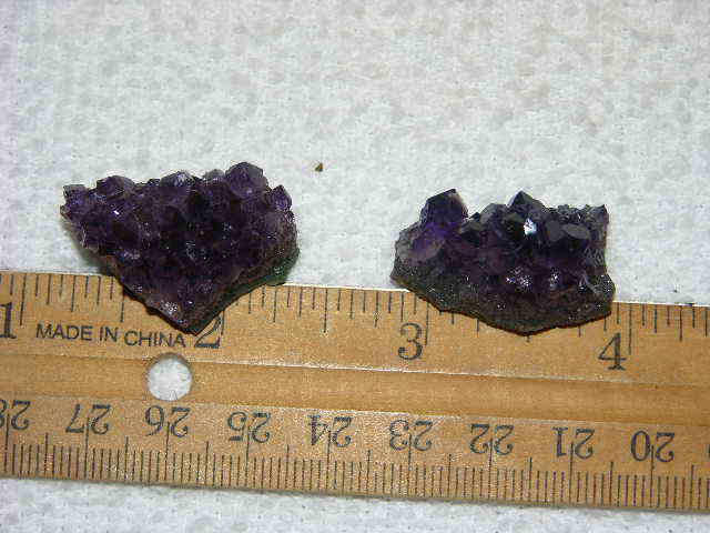 2 Amethyst crystal clusters grape jelly saturation smaller jewelry-sized 1″ J34