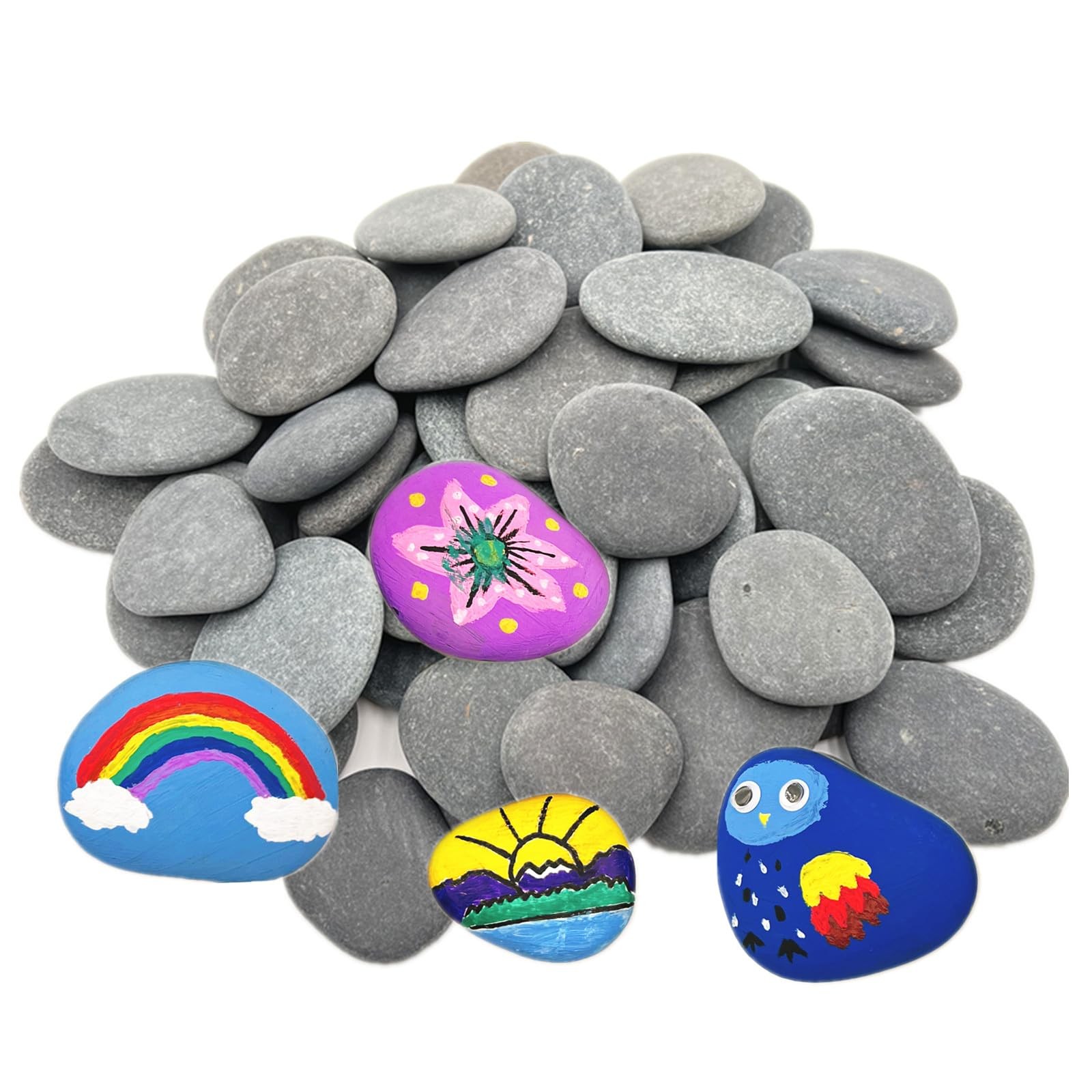 100 PCS Bulk River Rocks For Painting Flat Smooth Kindness Stones 1.53 Inch
