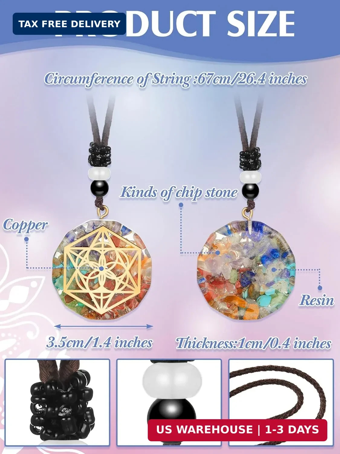 MTLEE 5-Piece Chakra Necklace Set: Orgonite Crystal Pendants, Healing Energy, Un