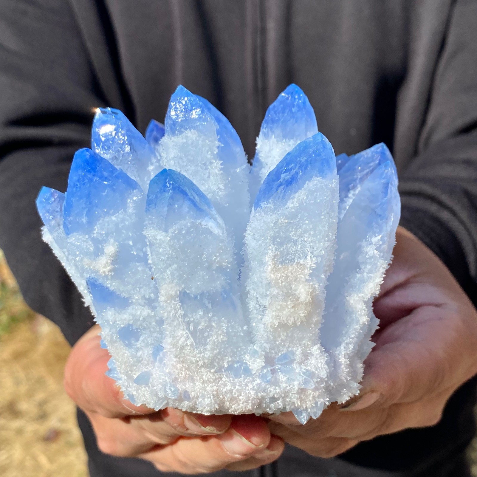 1.56LB Newly discovered blue Phantom Quartz Crystal Cluster mineral samples