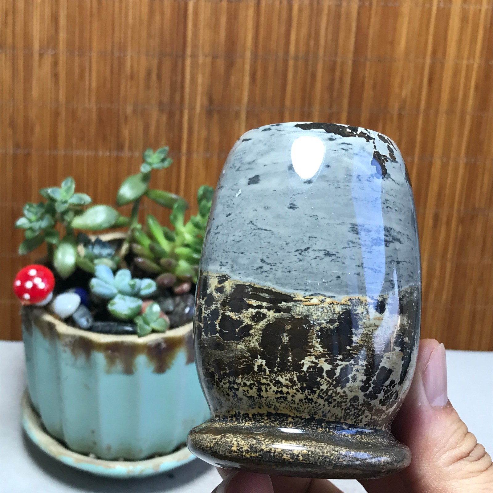 Natural Chinese painting vase stone crystal ornaments for home decoration A5720