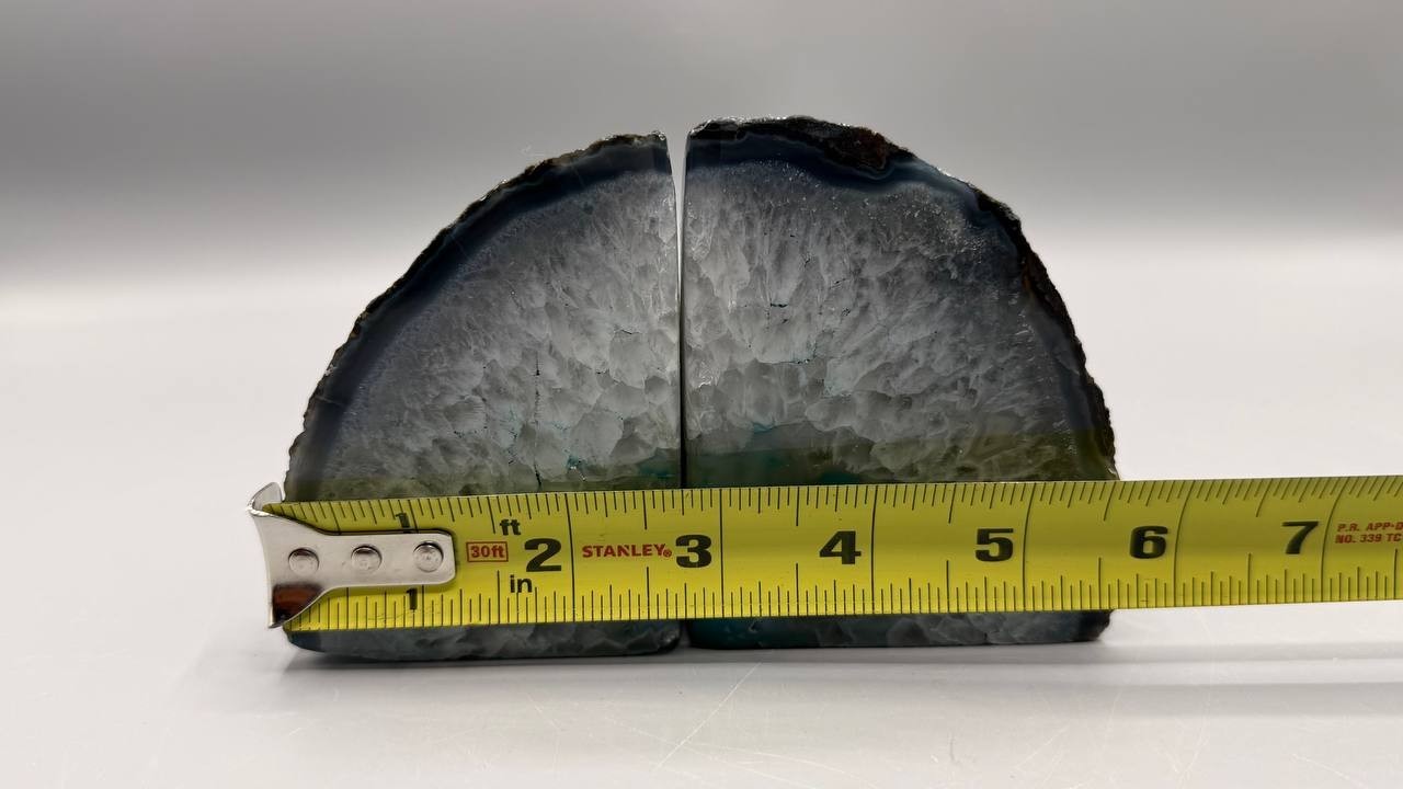 Natural Blue Agate Geode Bookends Pair 6 in Polished Crystal Stone Heavy Decor