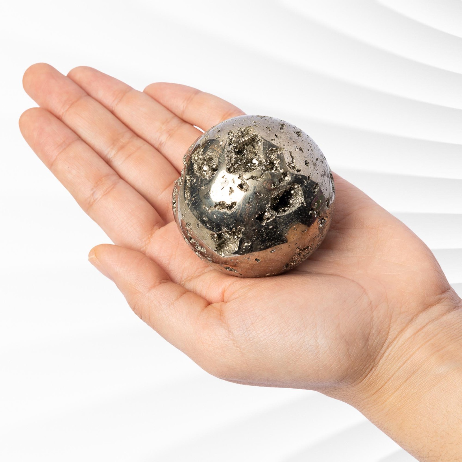 Pyrite Sphere with Stand Polished Golden Crystal Ball Natural Mineral Gift Decor
