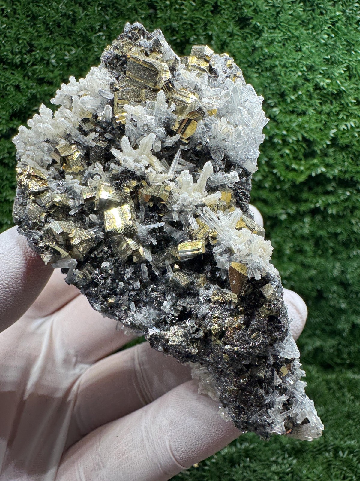 Shiny PYRITE with QUARTZ crystals, Amazing Cluster from / A172