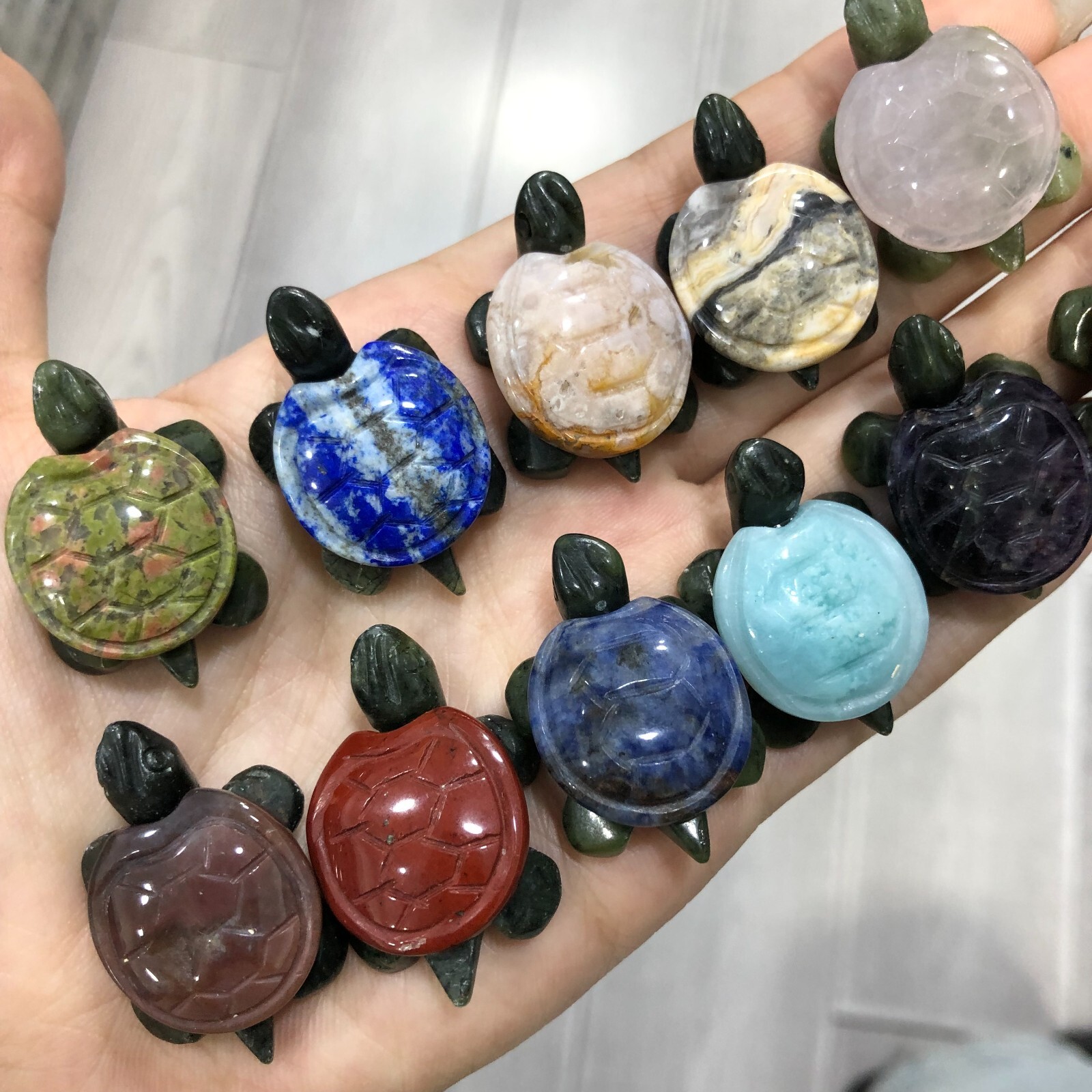 5pc Natural mix Quartz hand Carved Mini Sea turtle crystal Reiki healing