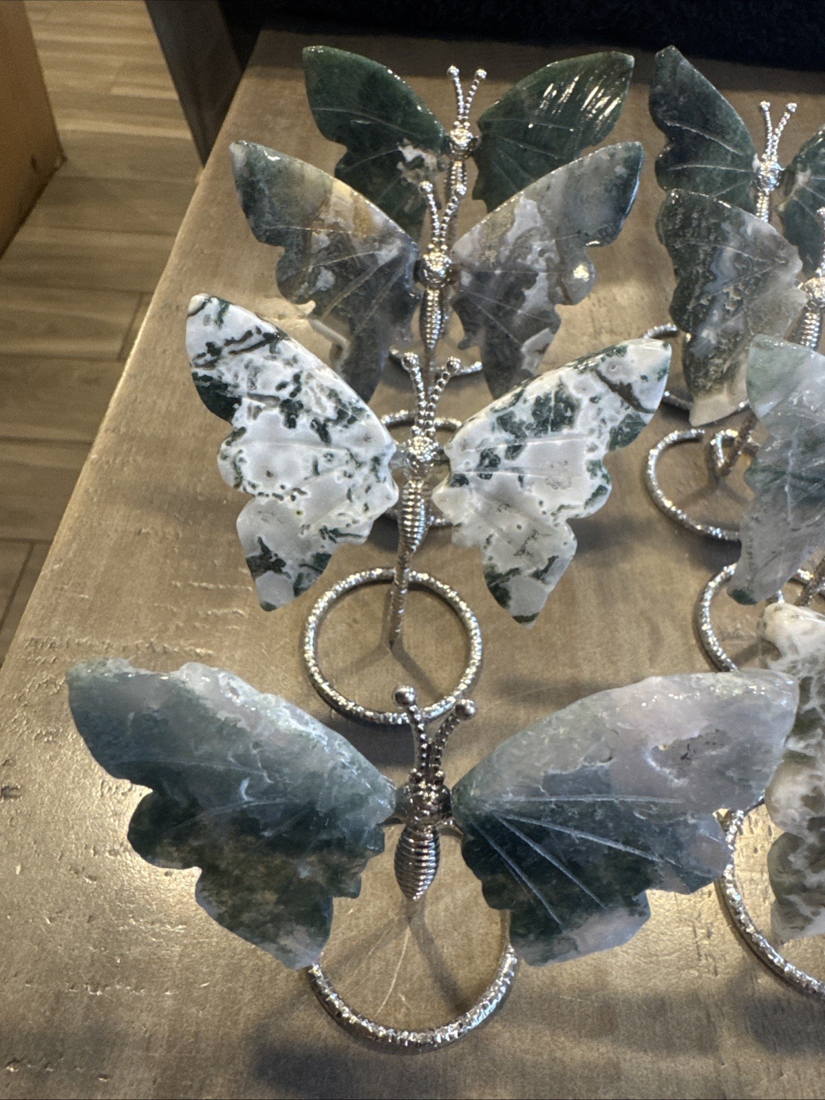 Green Moss Agate Butterfly Wing Reiki Crystal Decor 3.15”