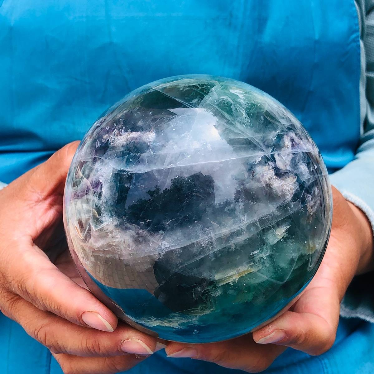 5.34LB Large Natural Fluorite Sphere Quartz Crystal Ball Energy Healing Stone