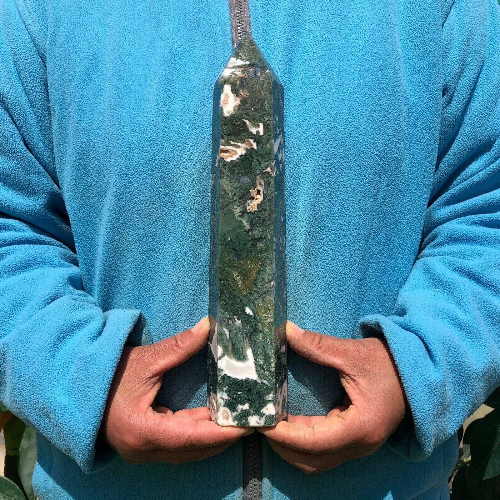 3.1 LB Natural Aquatic Agate Quartz Obelisk Crystal Point Wand