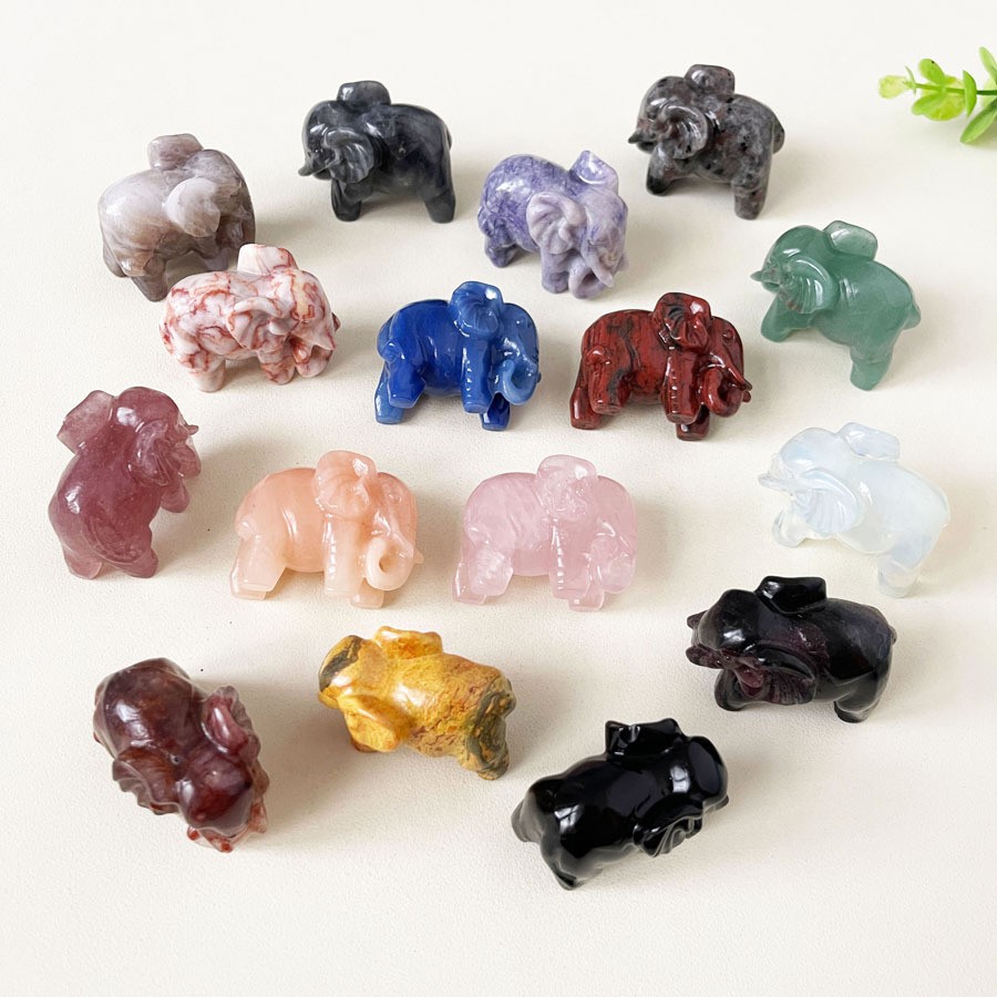 Natural Crystal Elephant Figurine Hand Carved Animal Craft Home Office Decor