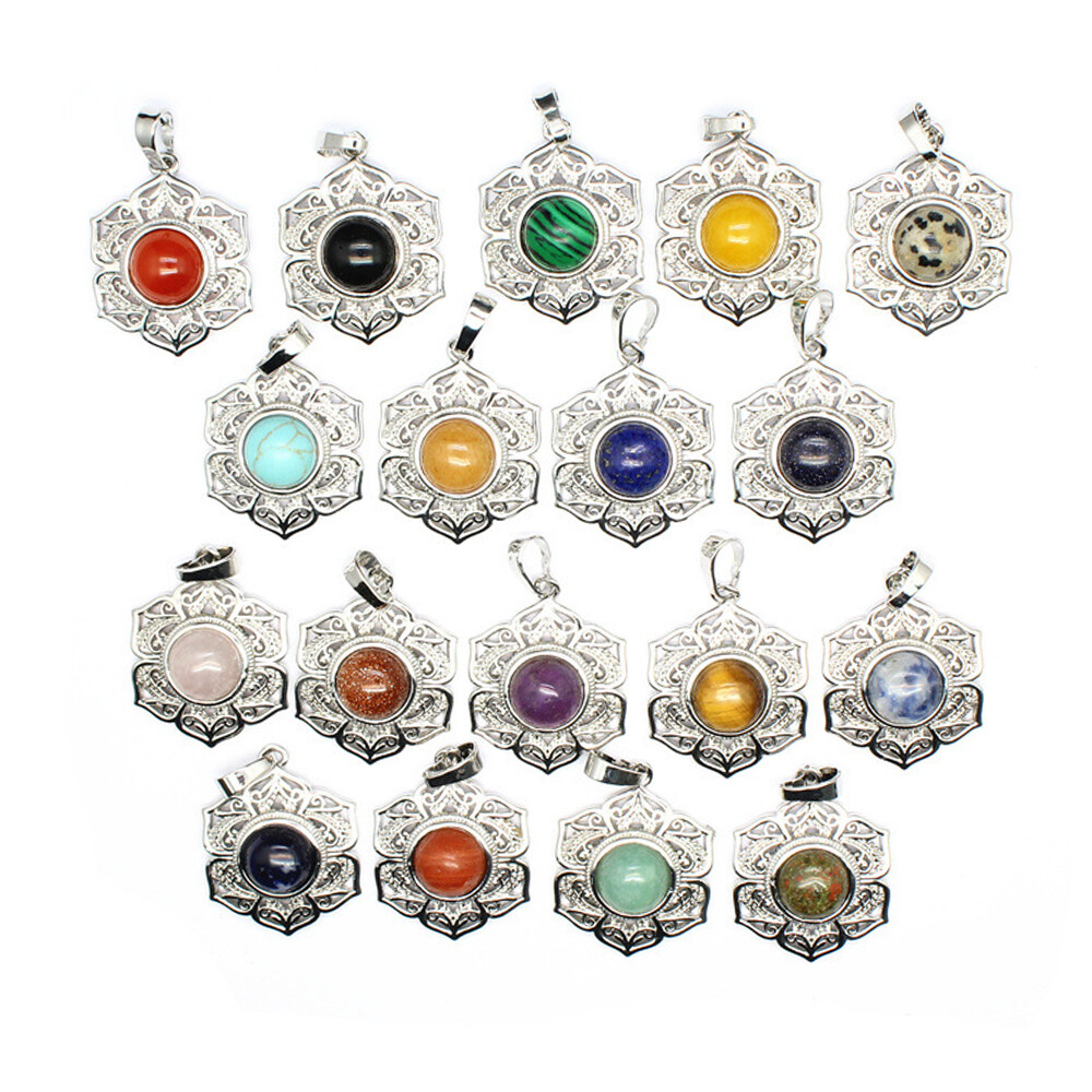 1x Round Bead Mini Crystal Flower Pendant Stone Gemstone Jewelry Healing Reiki
