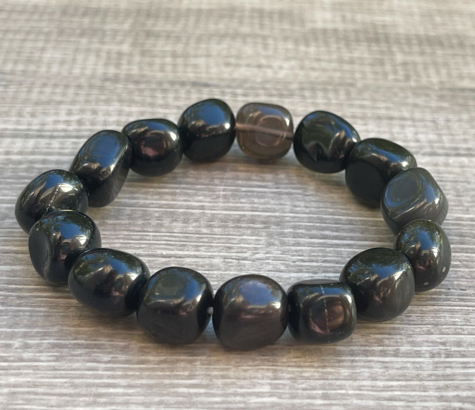 Grade A++ Black Obsidian Nugget Bracelet, Genuine Black Obsidian Nugget Bracelet