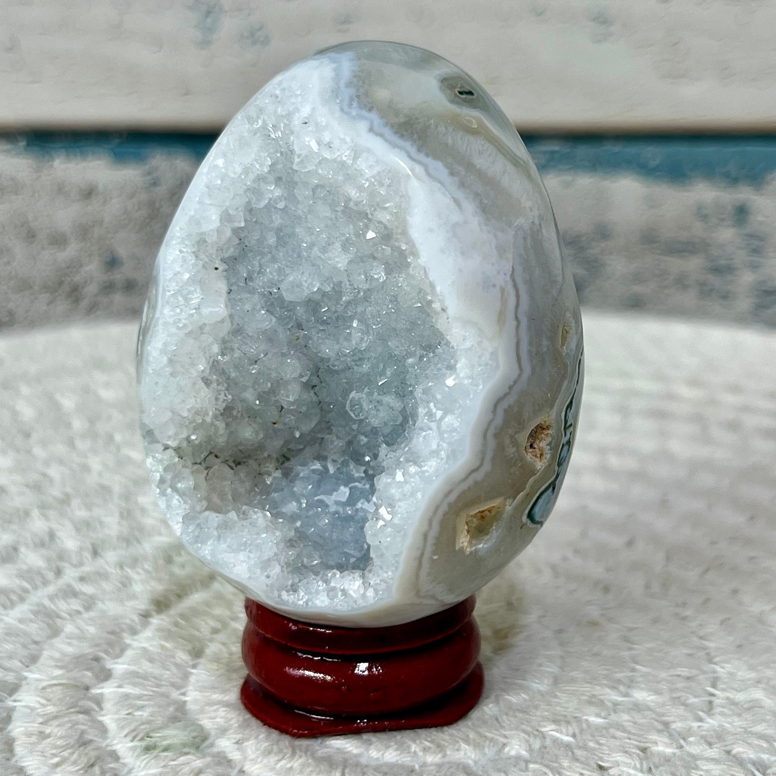 Natural Agate Egg Crystal Druzy Geode Polished Stone Birthday Gift Art 118 G