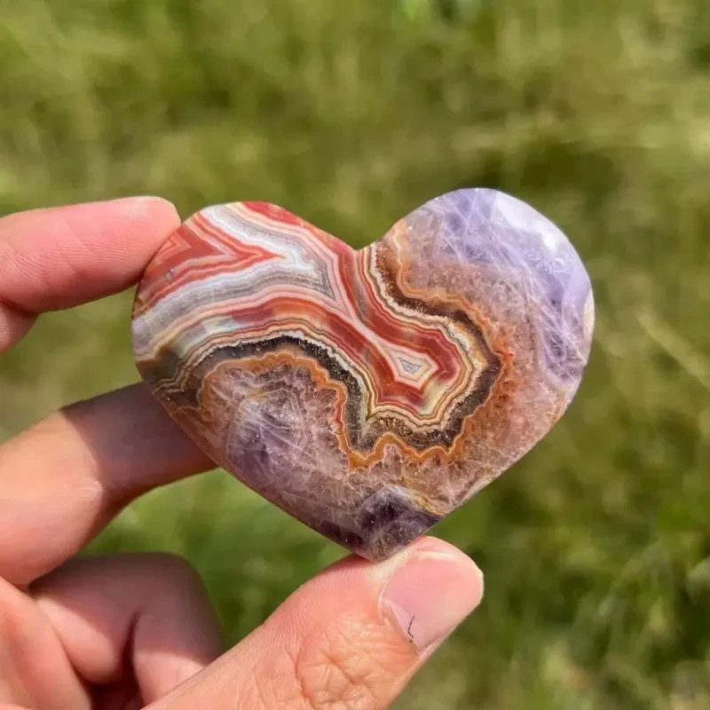 Mexican Amethyst Crazy Lace Agate Crystal Heart Carving Mineral Specimens Decor