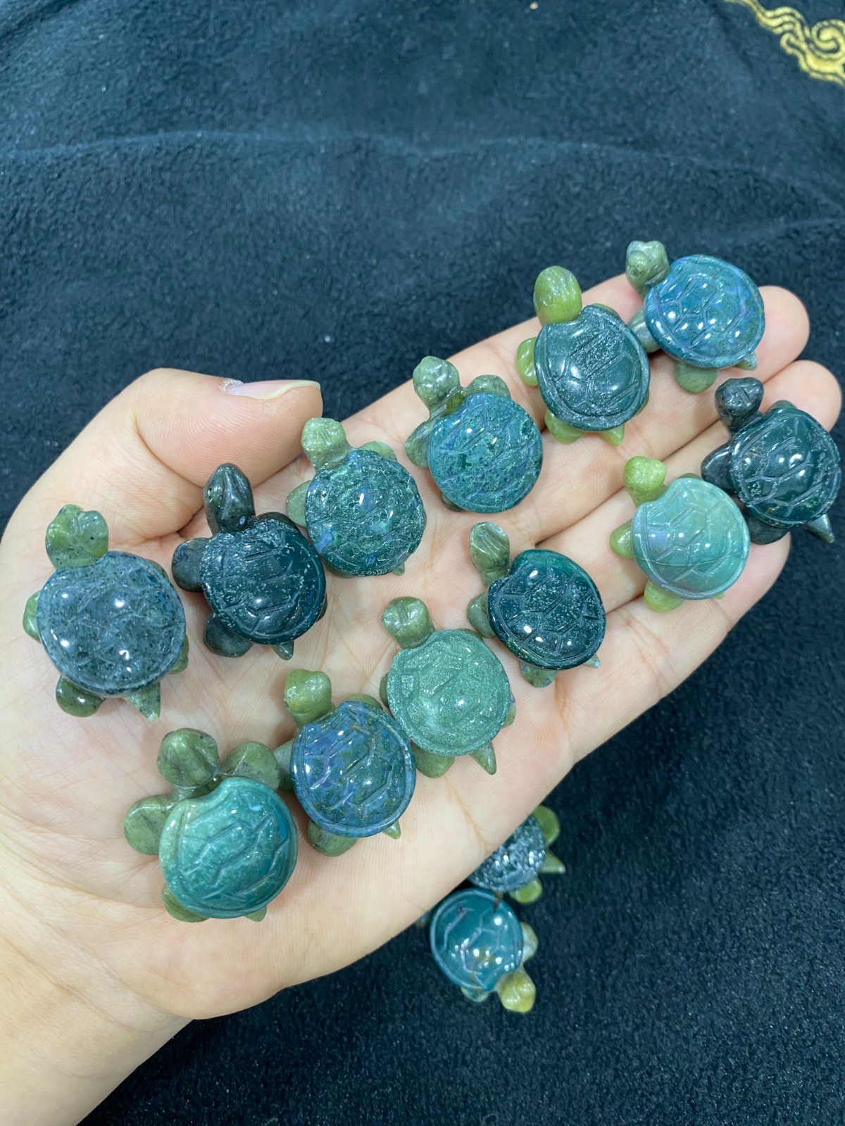 5pcs Natural moss agate quartz crystal carved sea turtle skull reiki healing