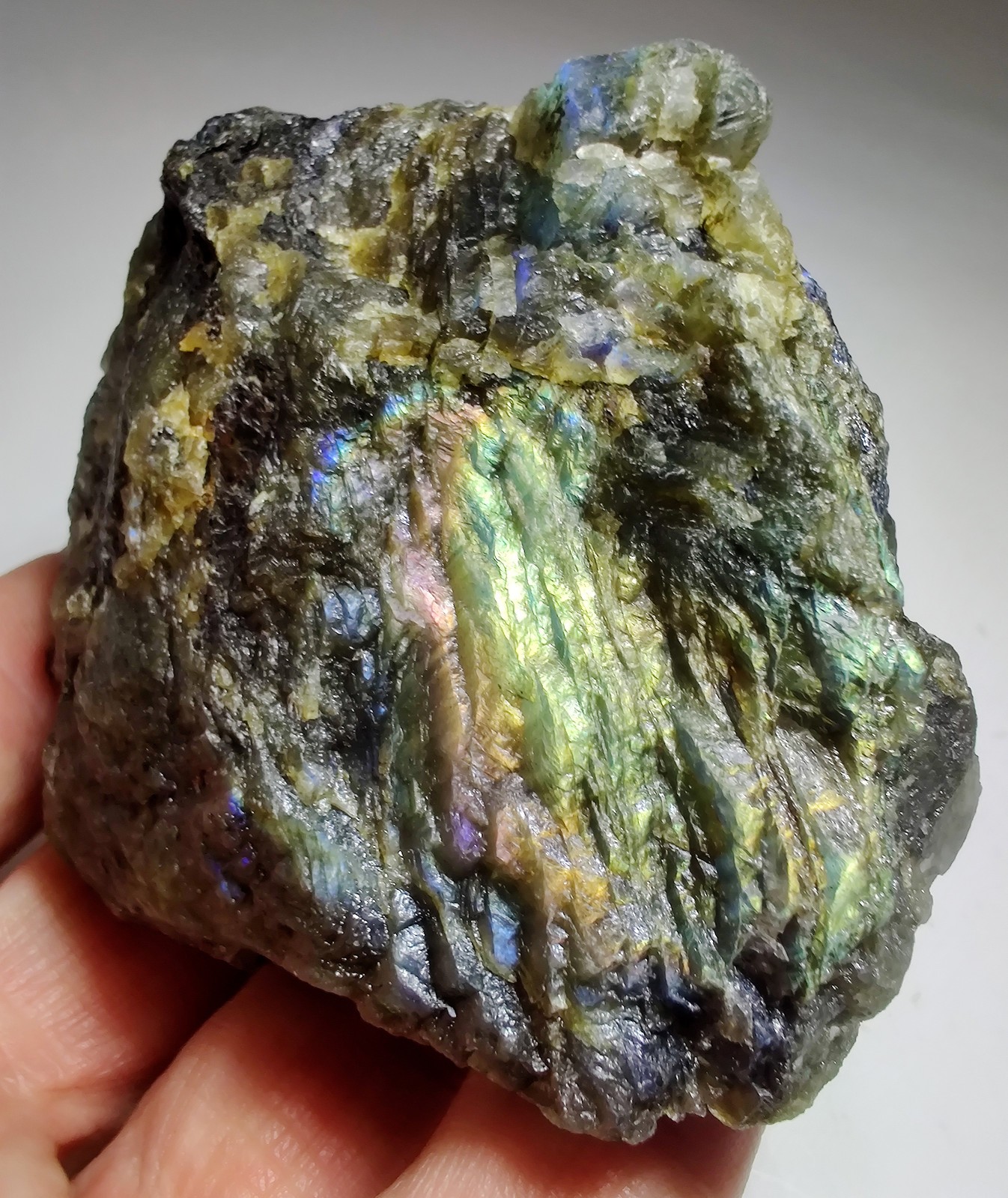 Labradorite with brilliant color flash. Norcross Quarry, Madagascar. 295 grams.
