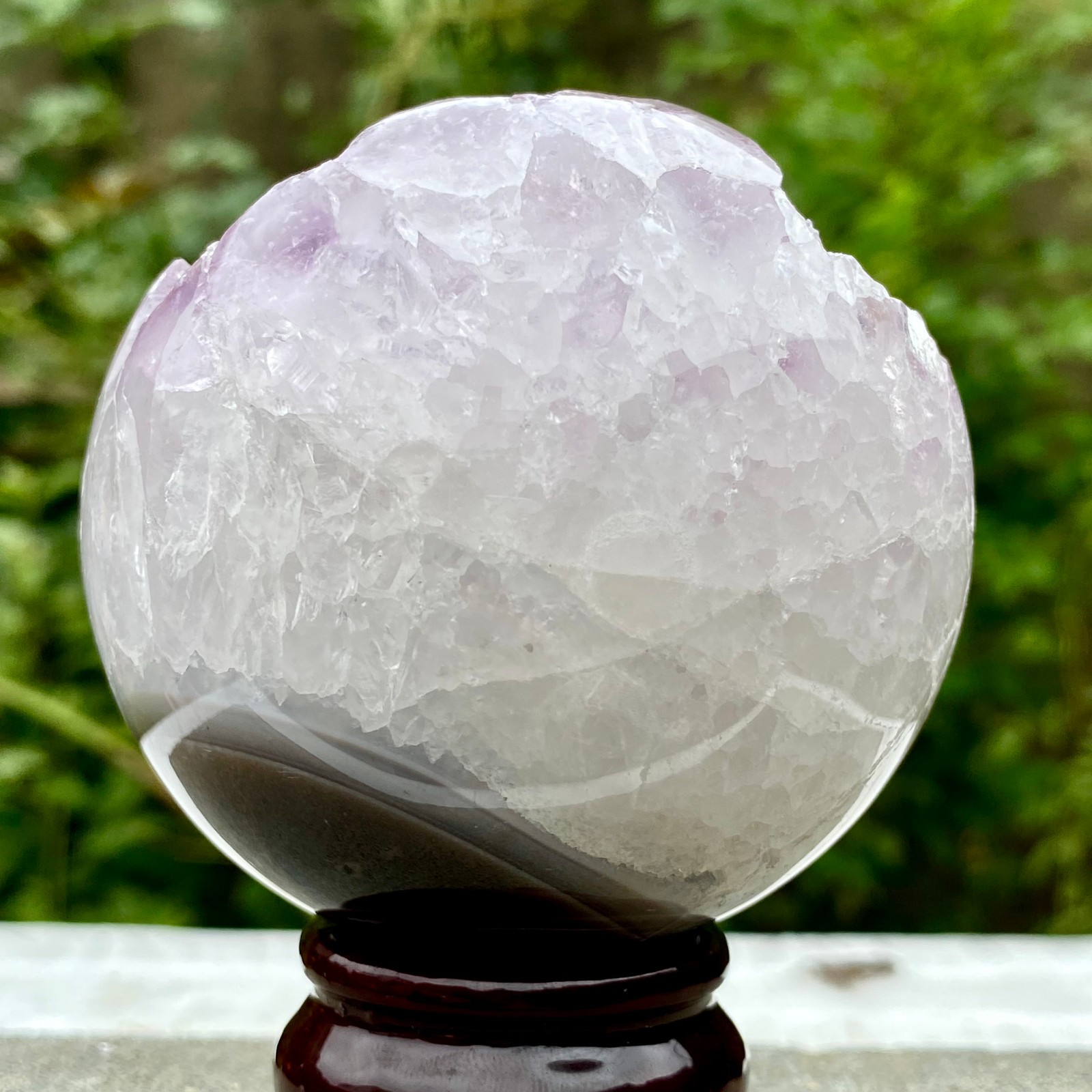 1.1LB Natural Amethyst Sphere Crystal Ball with Wood Stand Healing Feng Shu