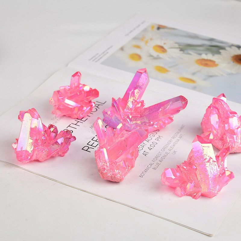 50g Natural Pink Aura Titanium Quartz Crystal Cluster Healing reiki VUG Specimen