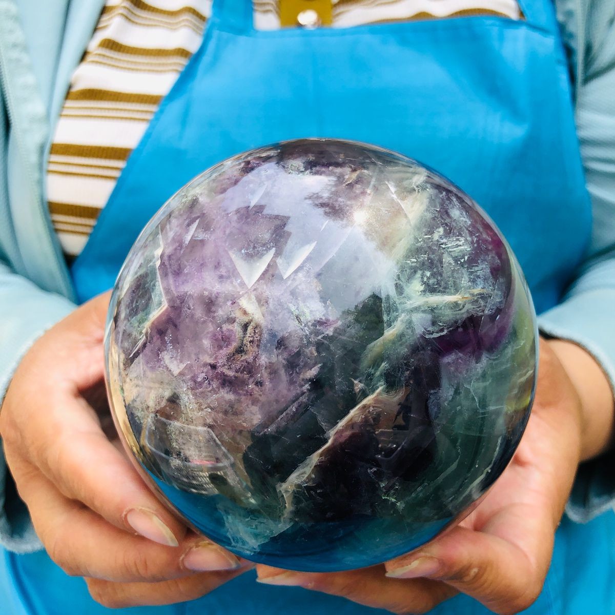 4.24 LB Natural Rainbow Fluorite Sphere Collectible Decor Healing Stone 5503