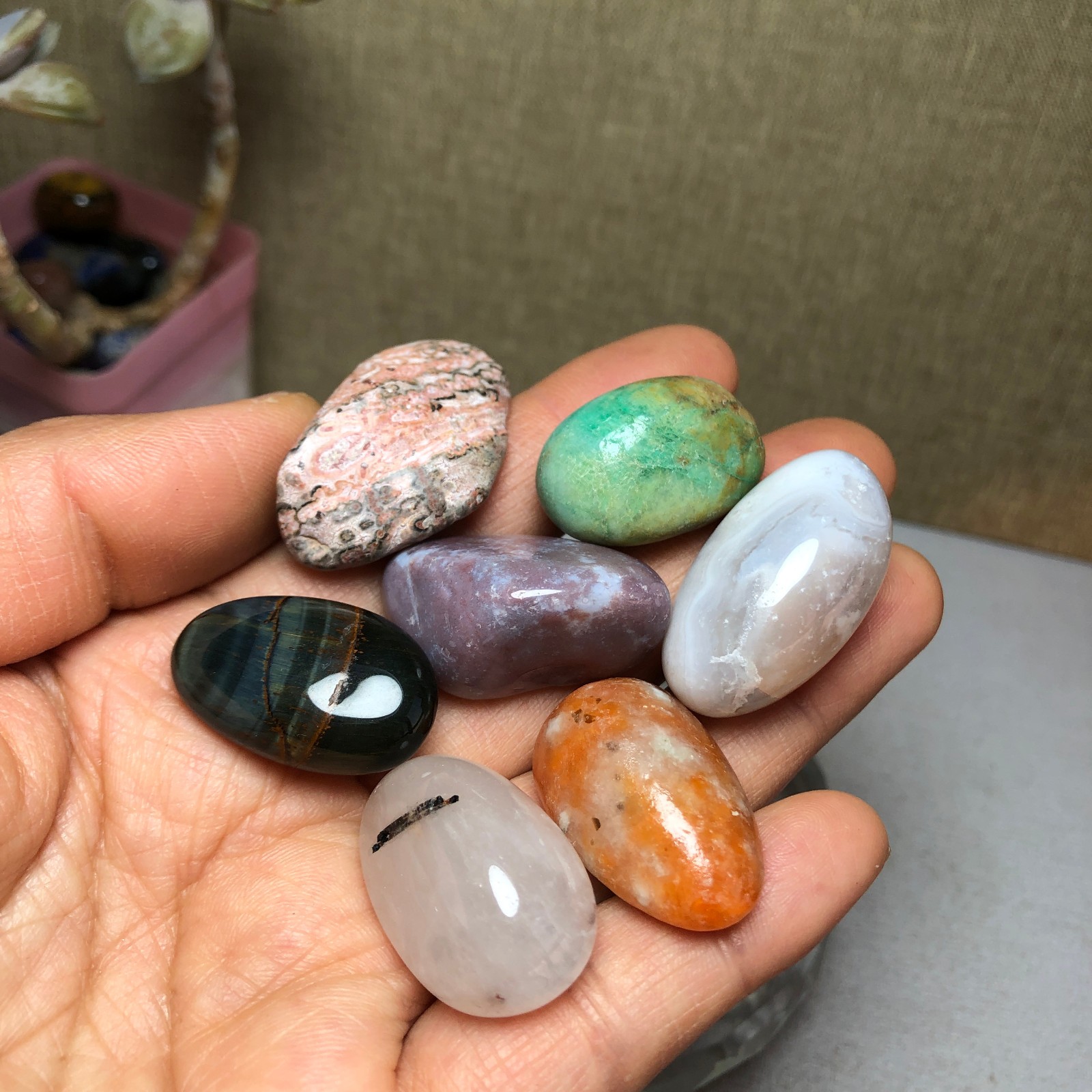 Natural various semi-precious stone Crystal Seven Star Array tumbled 306g A2818