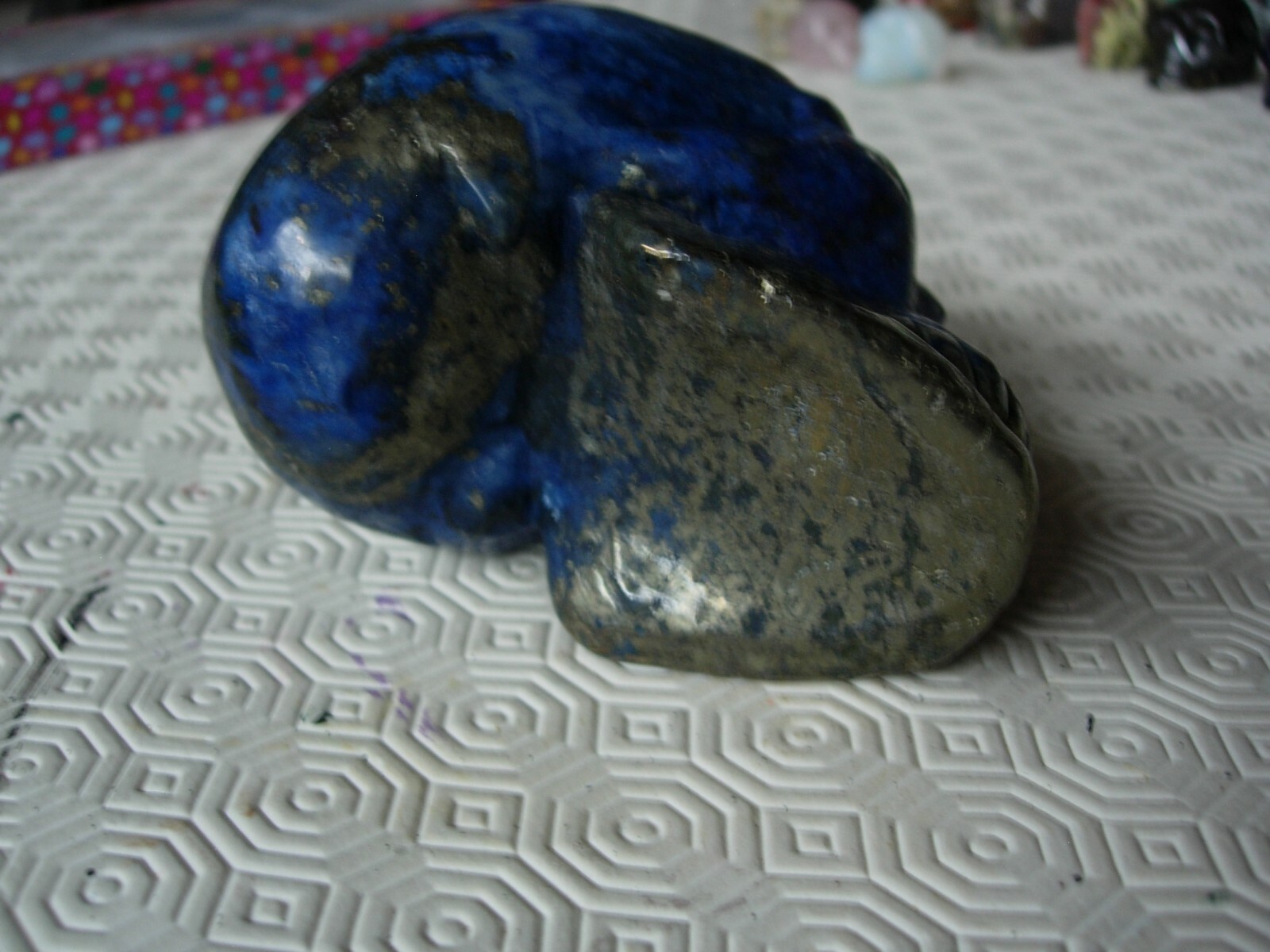 Crystal Skull dumortierite and pyrite large size 110 mm