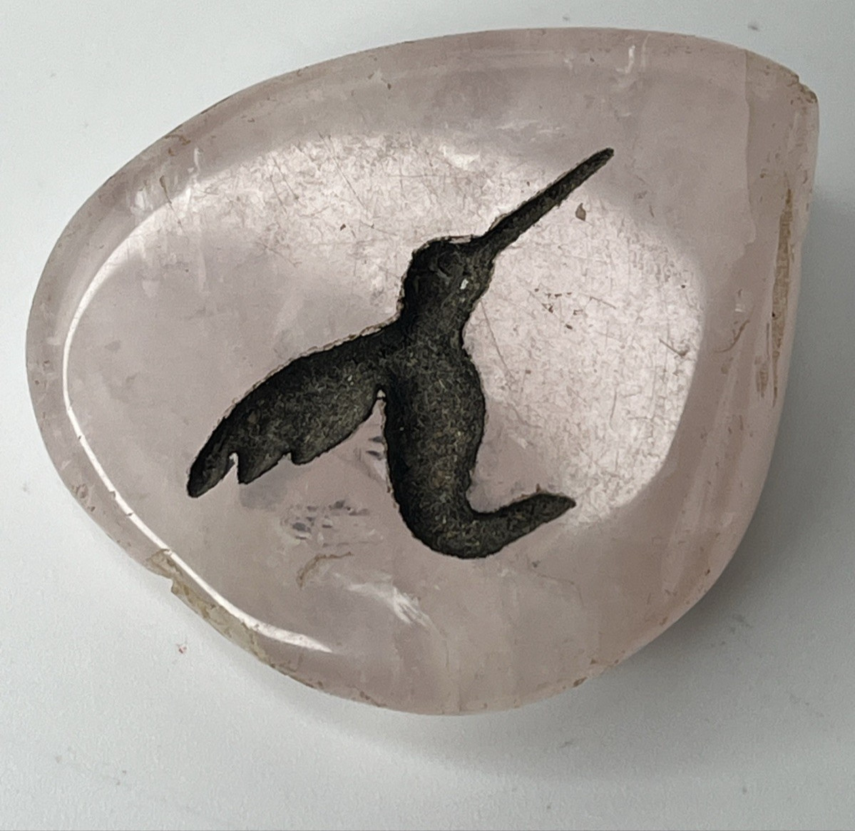 Rose Quartz Hummingbird Carved Healing Stone Rock