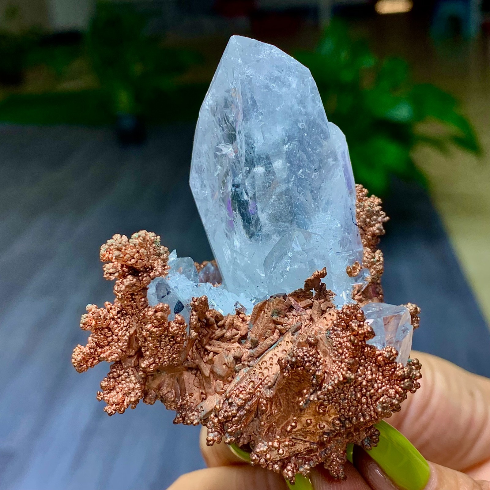 148G Rare iridescent Native Copper with white quartz crystal mineral-symbiosis
