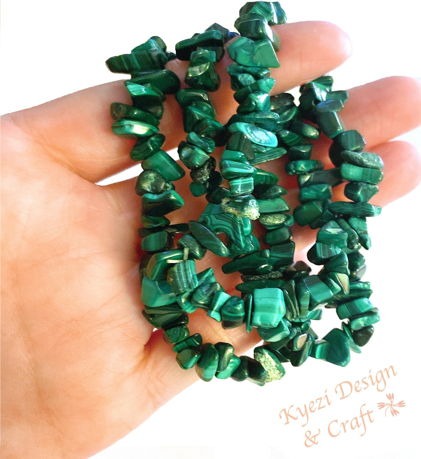 Malachite Natural Crystal Gemstone Chip Stretchy Chakras Jewelry Bracelet