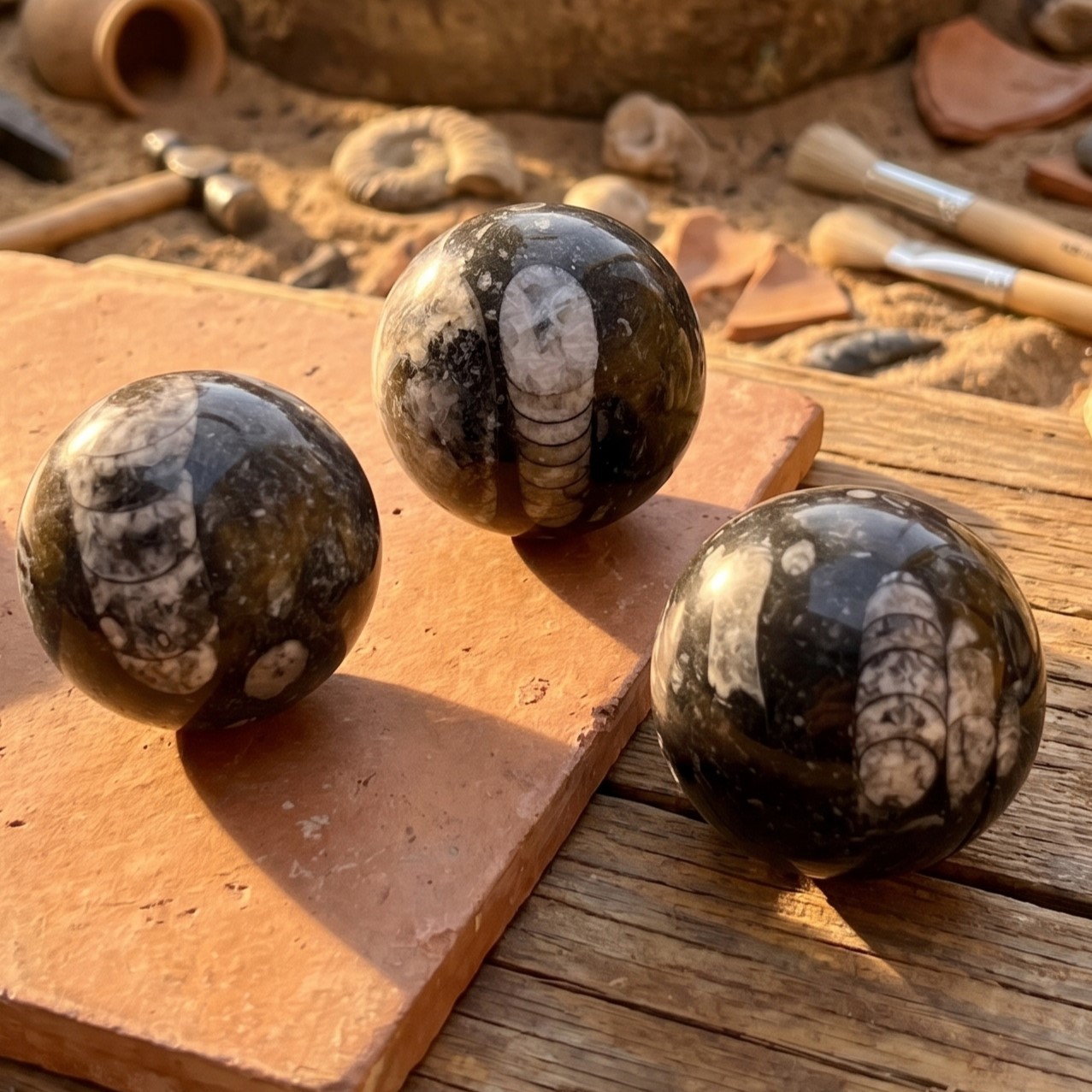 Orthoceras Fossil Sphere Polished Carving Genuine Morocco Mineral