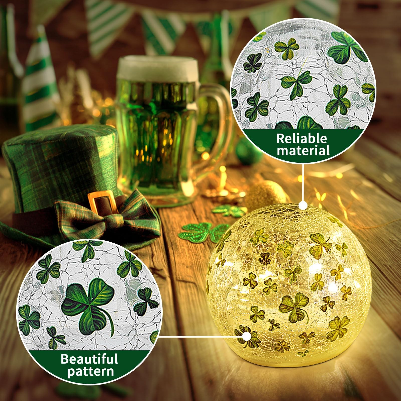 Lucky Mami St Patricks Day Decorations Lights, Lighted 2PCS3.93”, Clear