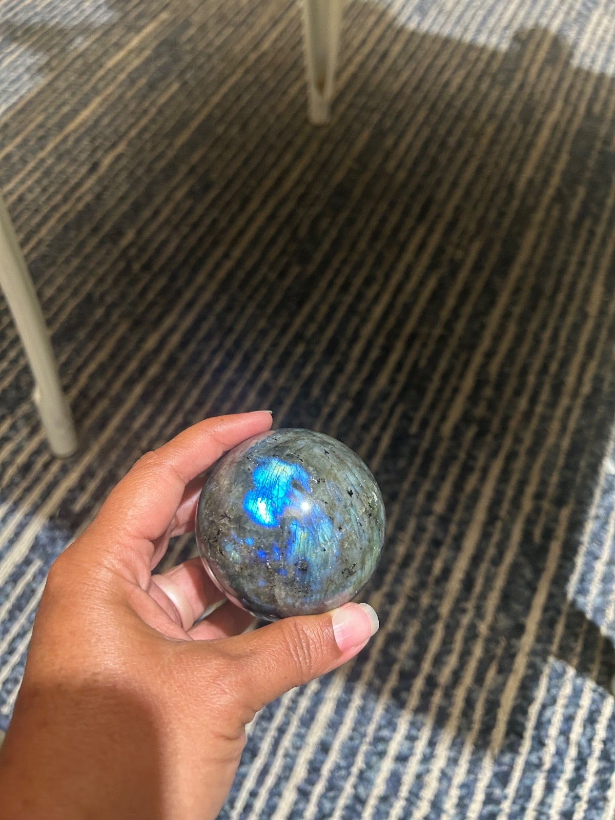 Labradorite crystal sphere, 1 1/2 inches, beautiful colors and flash p
