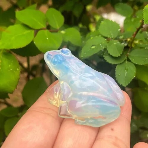 Natural Opal Quartz Crystal Lucky Frog Carved Gemstone Statue Energy Decor US