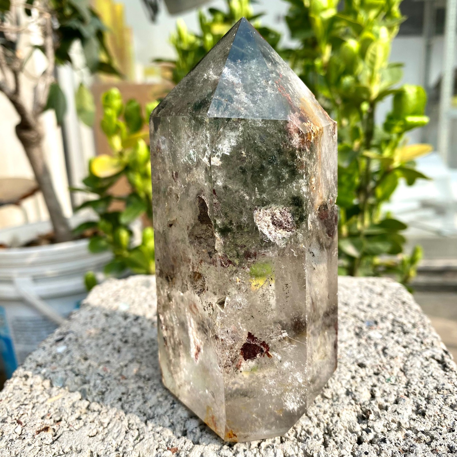 1.33LB Natural Green Ghost Phantom Quartz Crystal Obelisk Tower Rod restoration