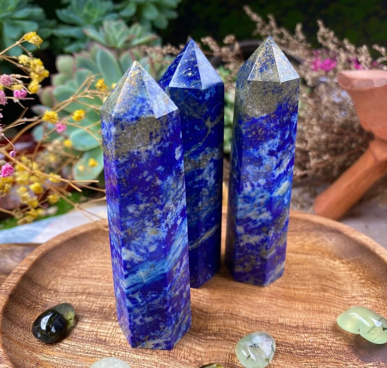 Natural Lapis Lazuli Healing Crystal Wand Obelisk Hexagonal Tower Point Ornament