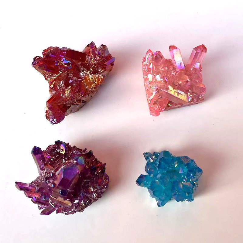 Natural Quartz Angel Aura Titanium Crystal Cluster Healing Rough Stone Specimens