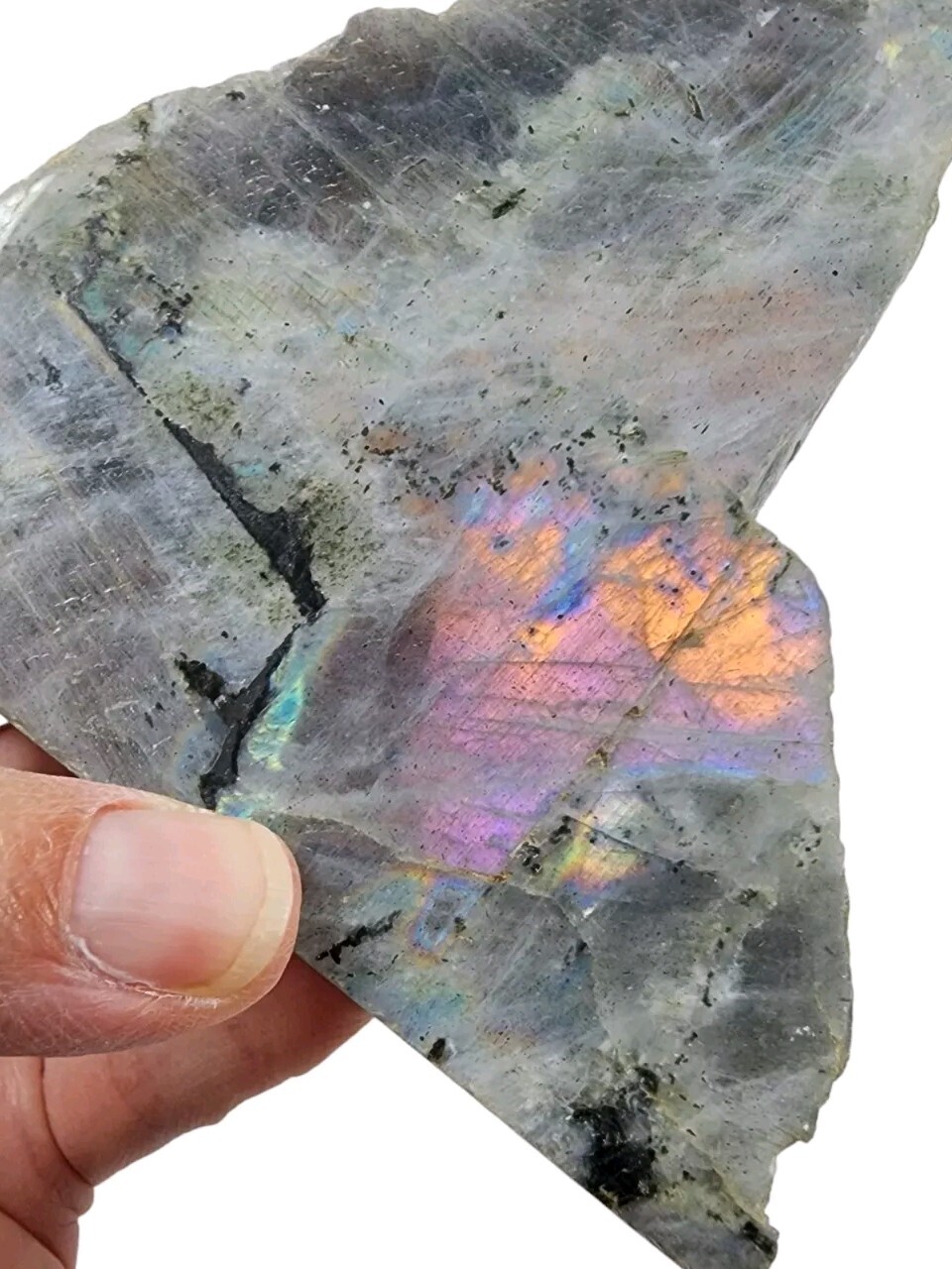Rainbow Labradorite Polished Face Madagascar 1lb 1.3oz.